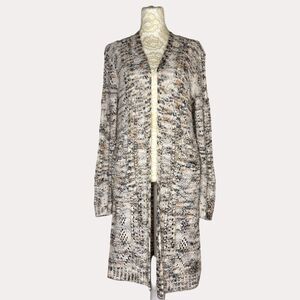 Knox Rose Long Cardigan Sweater Open Front Marled Beige M bv